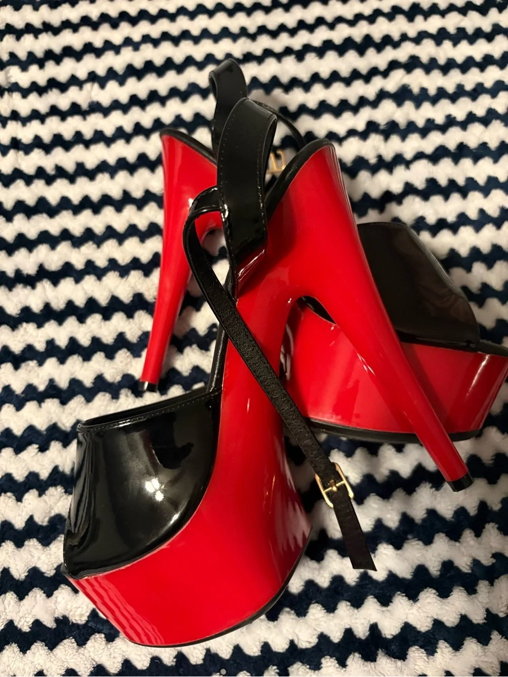 Red and Black Platform Slingback Heels - Women